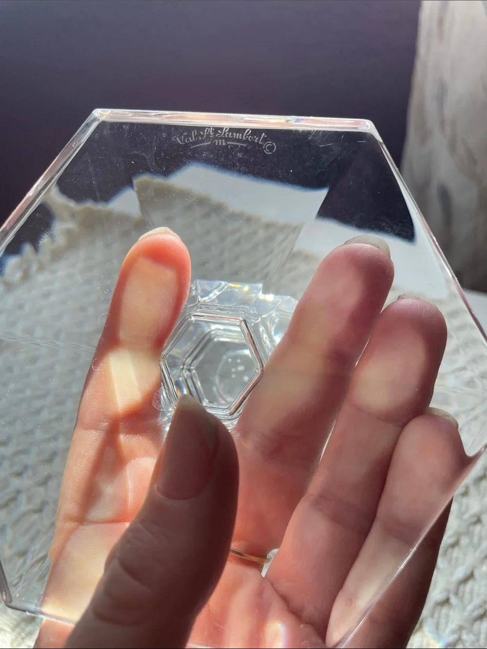 VTG VAL ST LAMBERT CRYSTAL CANDLEHOLDER
